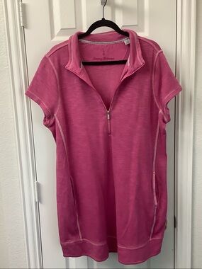 Tommy Bahama Pink Short-Sleeve Half-Zip Tunic